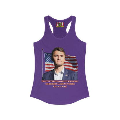 Charlie Kirk, Healthy Debate Women's Racerback Tank Top by theGreenDragonTavern.shop