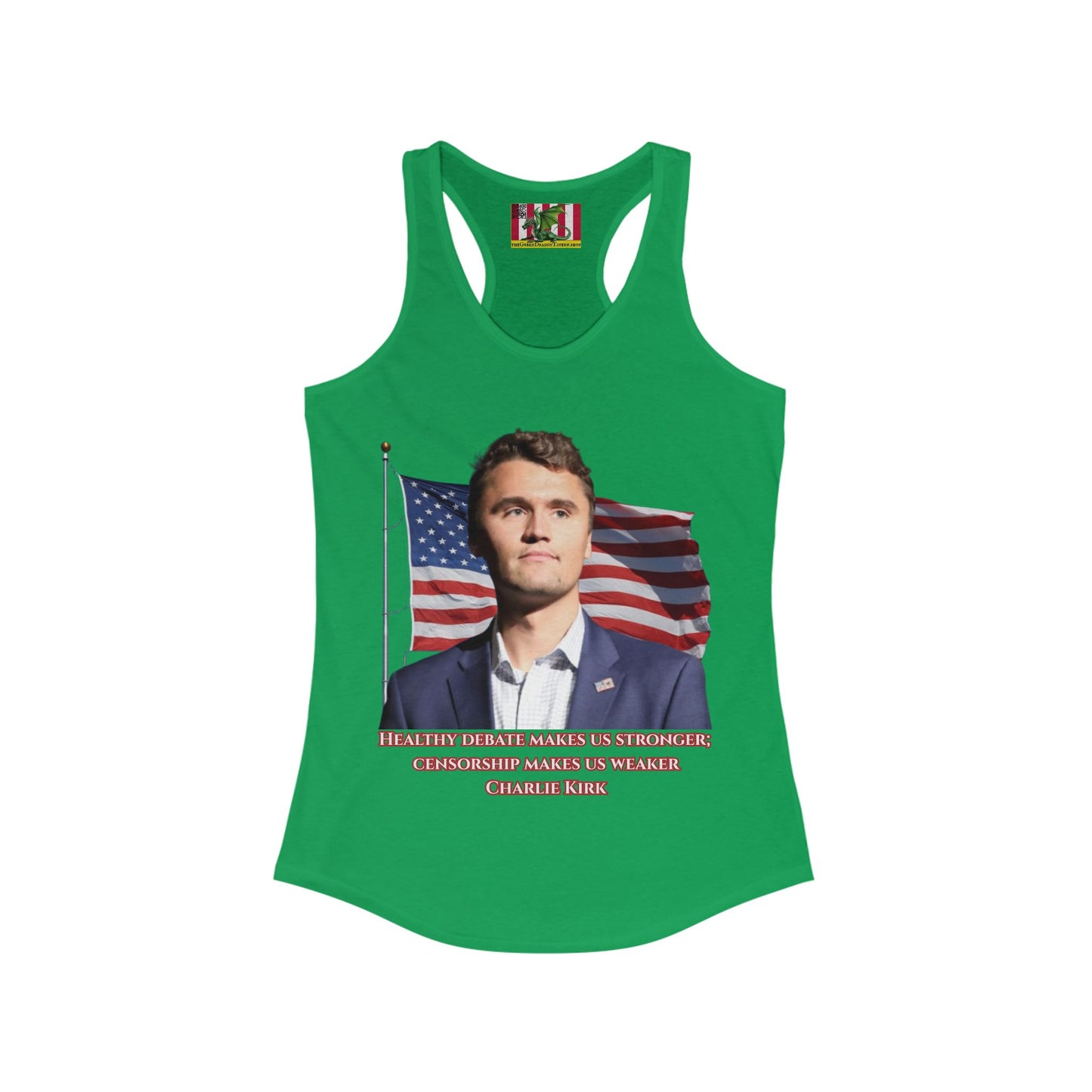 Charlie Kirk, Healthy Debate Women's Racerback Tank Top by theGreenDragonTavern.shop