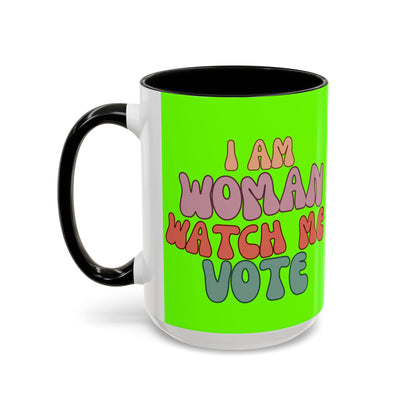 I Am Woman Watch Me Vote Light Green Accent Mug by theGreenDragonTavern.shop