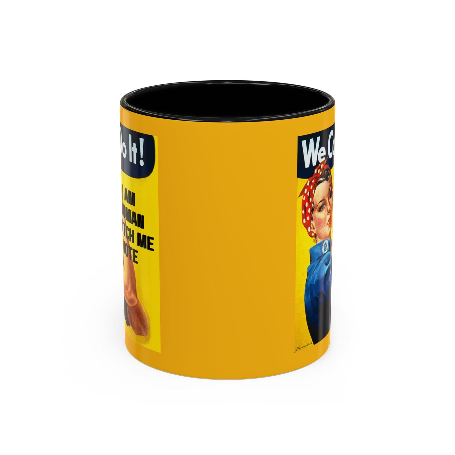 I Am Woman Watch Me Vote Rosie Yellow Accent Mug by theGreenDragonTavern.shop