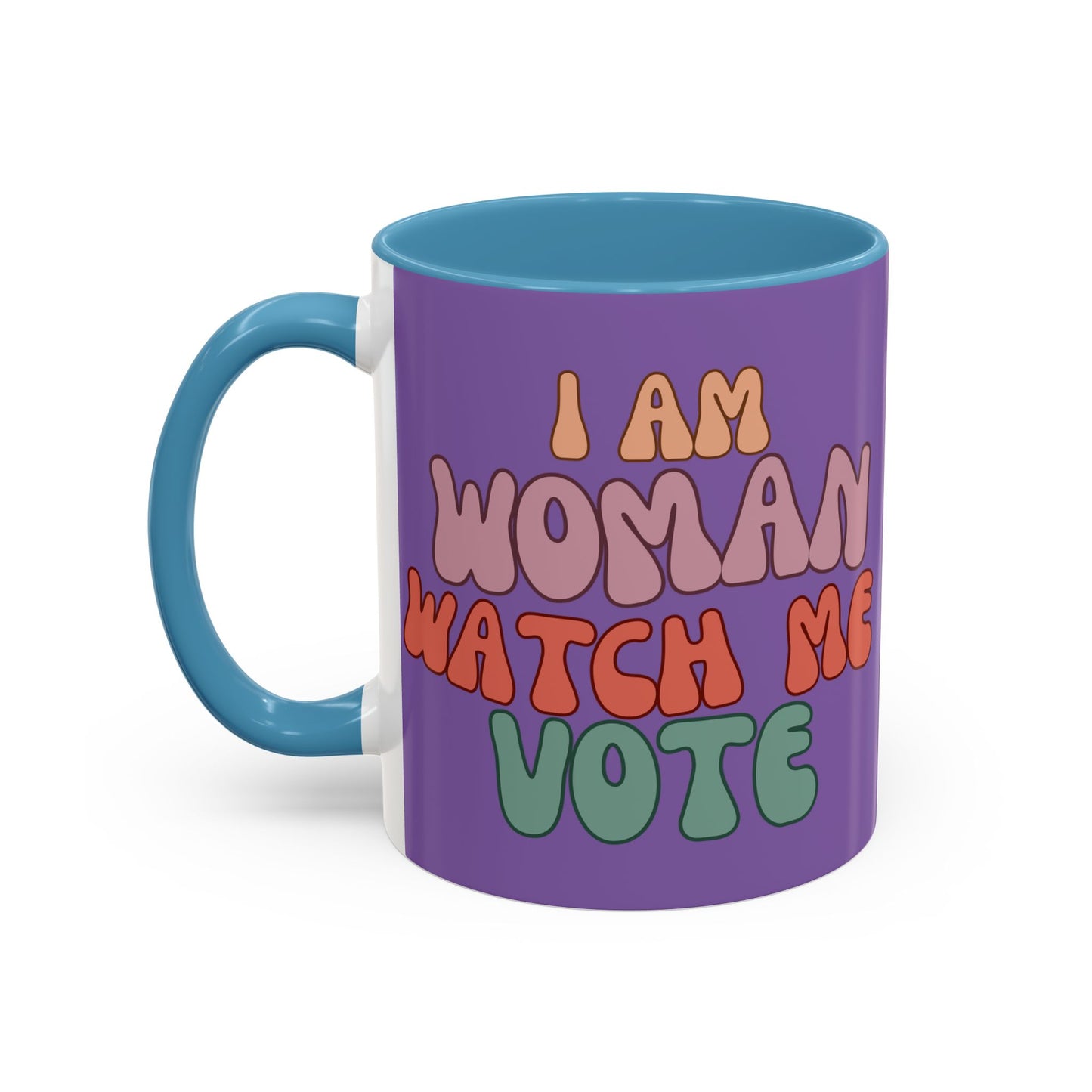 I Am Woman Watch Me Vote Purple Accent Mug by theGreenDragonTavern.shop