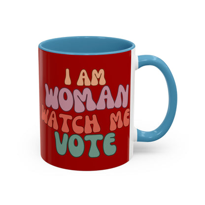 I Am Woman Watch Me Vote Red Accent Mug by theGreenDragonTavern.shop