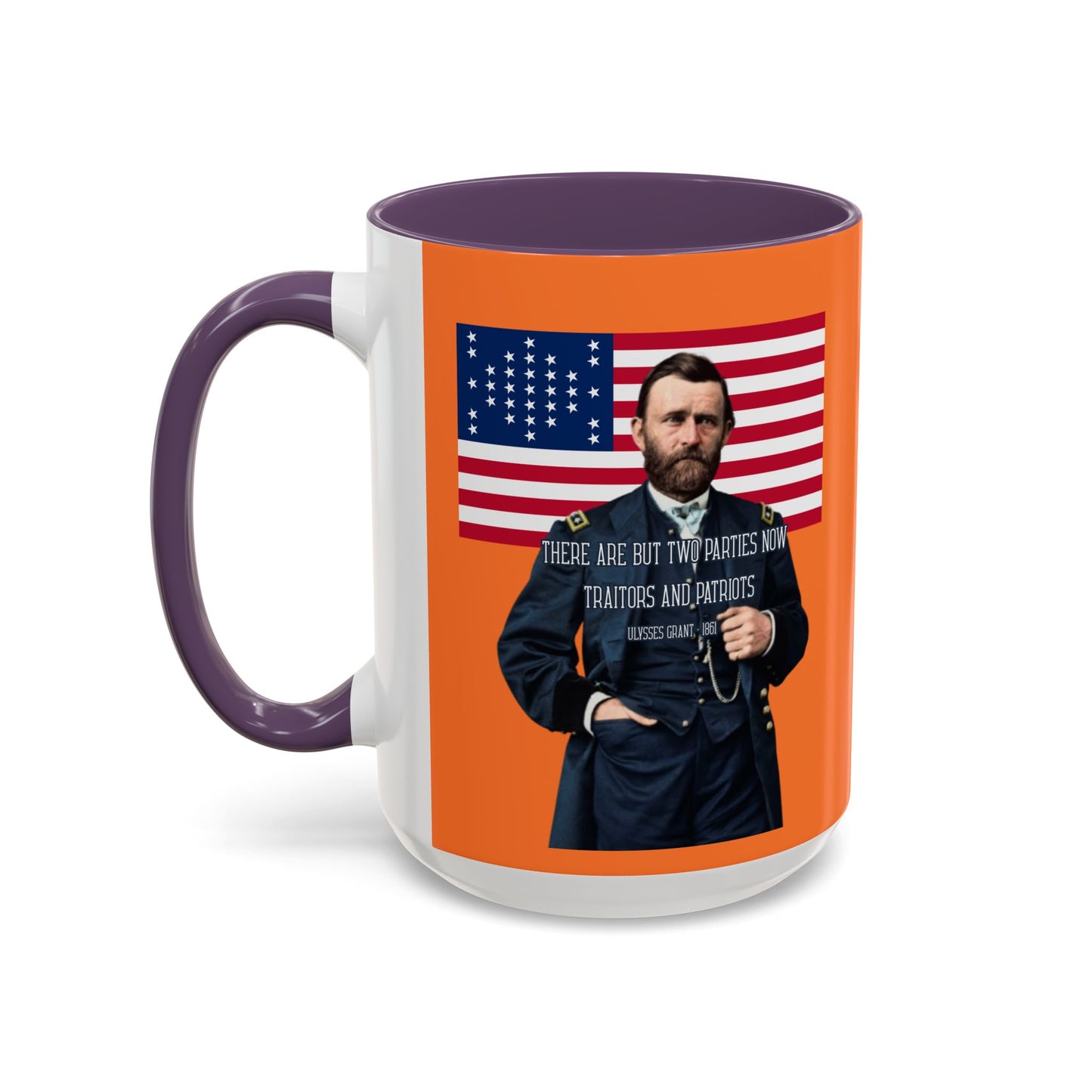 "Traitors and Patriots" Ulysses Grant Orange Accent Mug by theGreenDragonTavern.shop