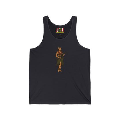 Hula Girl Packin' Heat Unisex Jersey Tank Top by theGreenDragonTavern.shop