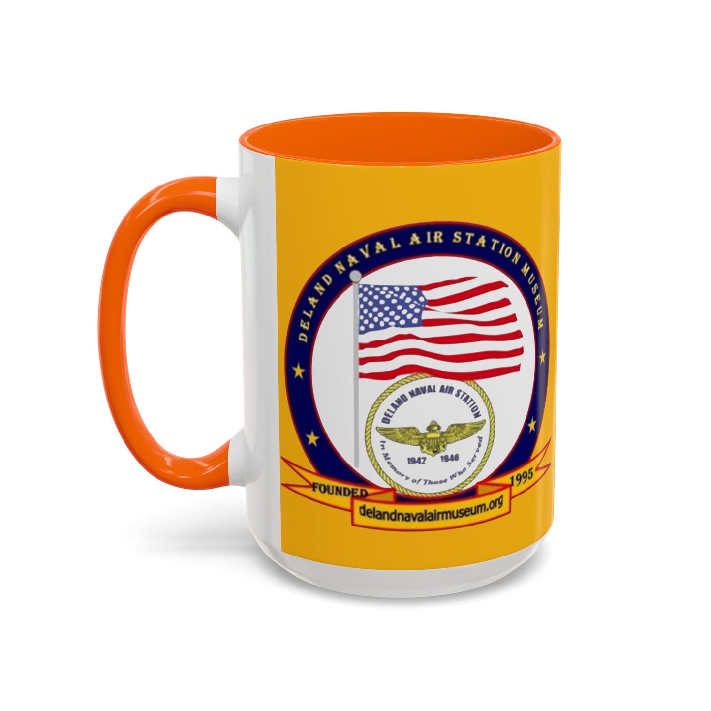 DeLand Naval Air Station Museum Yellow Accent Mug by theGreenDragonTavern.shop