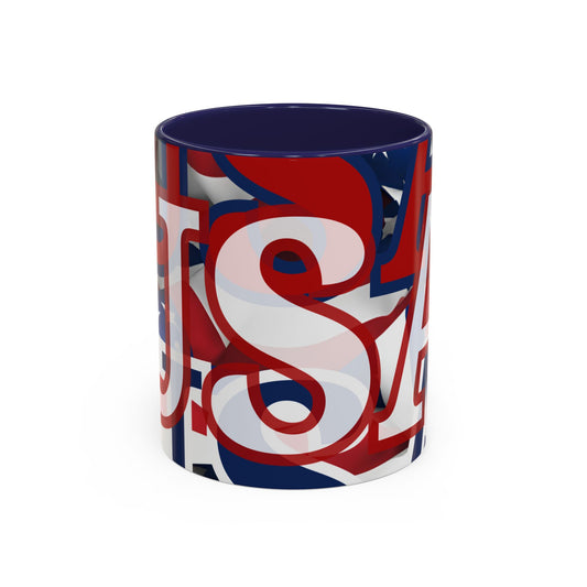 USA! USA! USA White font Patriot Red Accent Mug by theGreenDragonTavern.shop