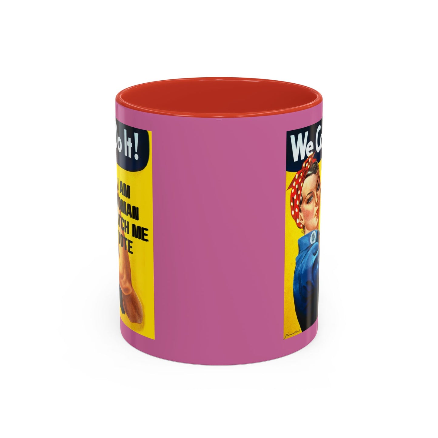 I Am Woman Watch Me Vote Rosie Pink Accent Mug by theGreenDragonTavern.shop