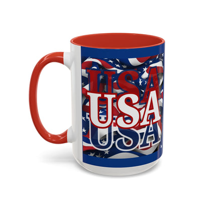 USA White font Center Patriot Blue Accent Mug by theGreenDragonTavern.shop