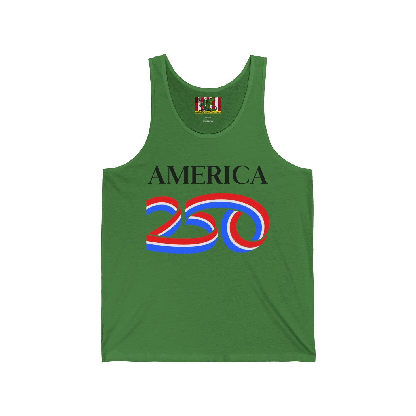 America 250 Black font Unisex Jersey Tank Top by theGreenDragonTavern.shop