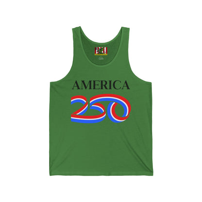 America 250 Black font Unisex Jersey Tank Top by theGreenDragonTavern.shop