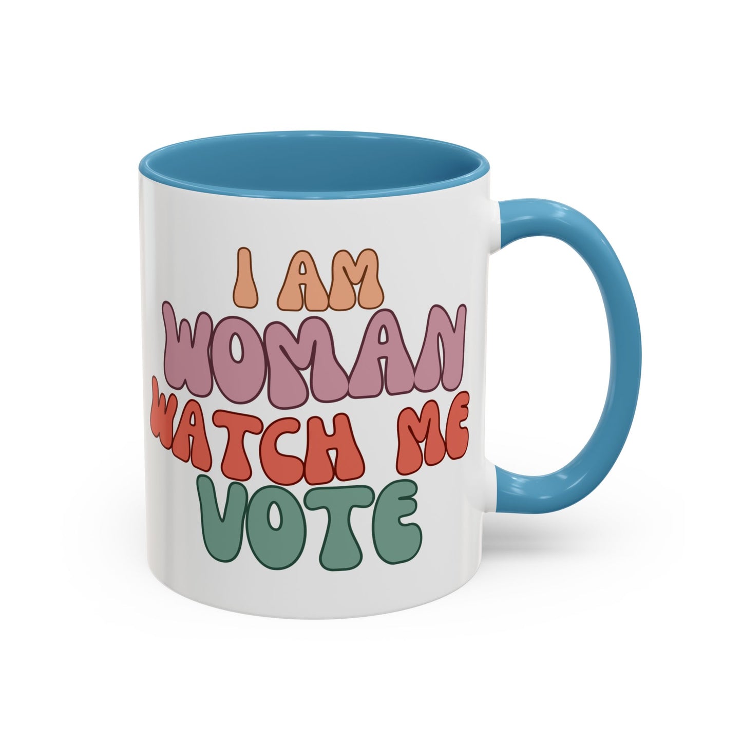 I Am Woman Watch Me Vote White Accent Mug by theGreenDragonTavern.shop