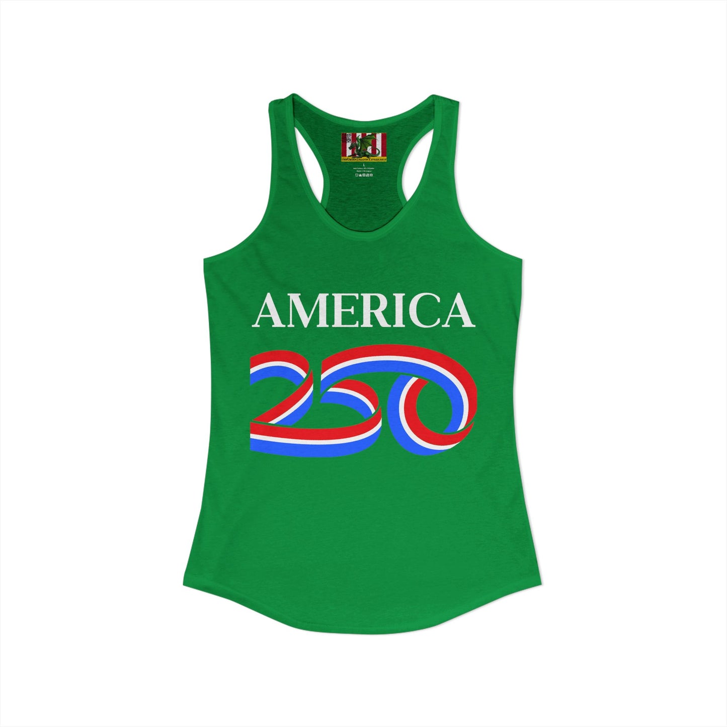 America 250 White font Women's Racerback Tank Top by theGreenDragonTavern.shop
