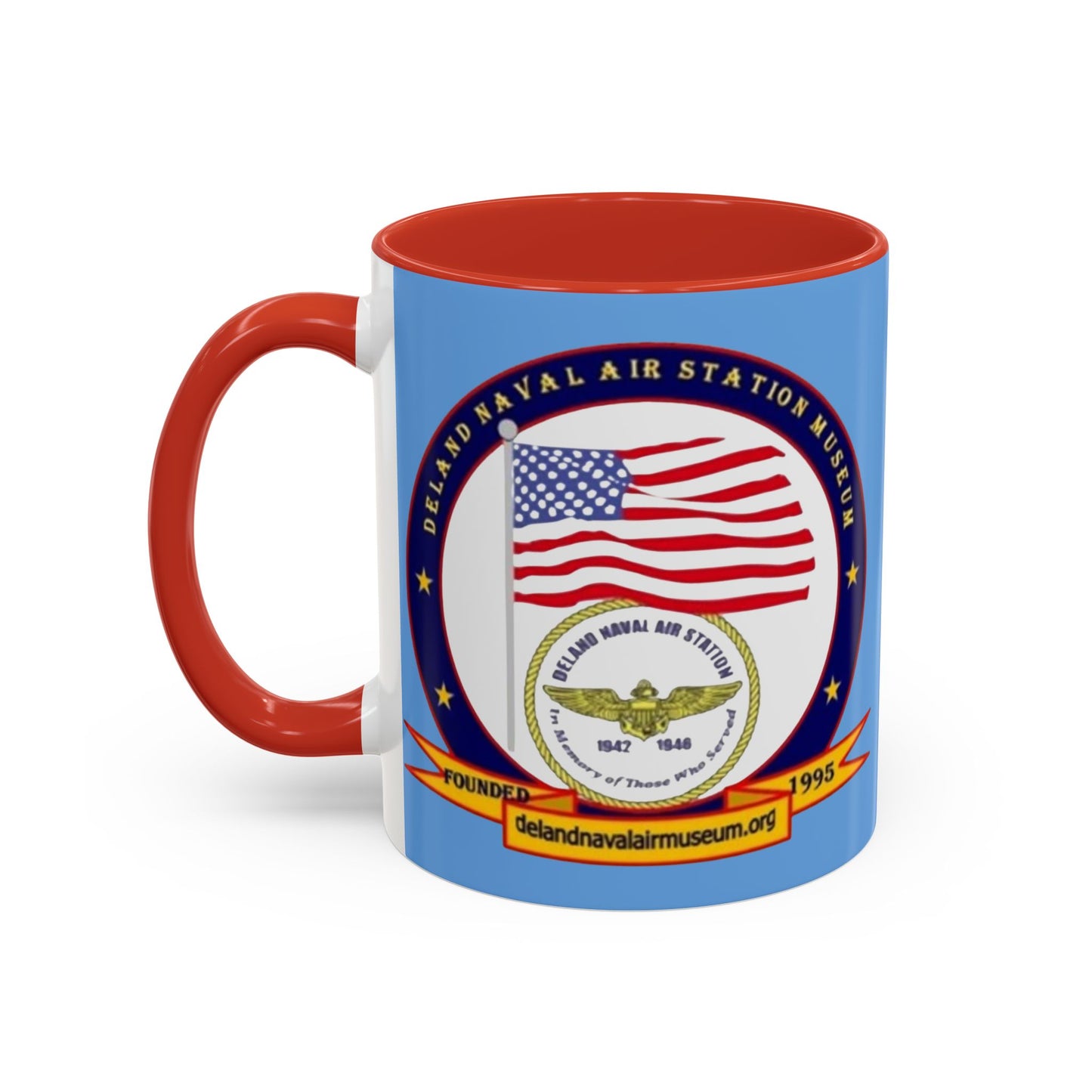 DeLand Naval Air Station Museum Light Blue Accent Mug by theGreenDragonTavern.shop