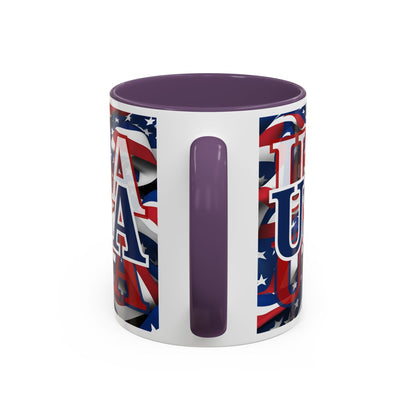 USA Blue font Center Patriot White Accent Mug by theGreenDragonTavern.shop