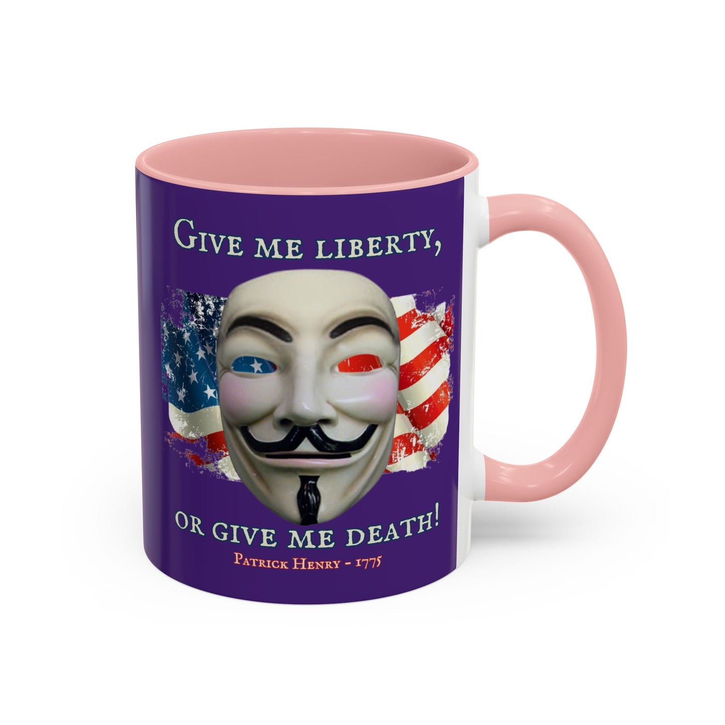 Vendetta, "Give me liberty, or give me death!" Purple Accent Mug by theGreenDragonTavern.shop