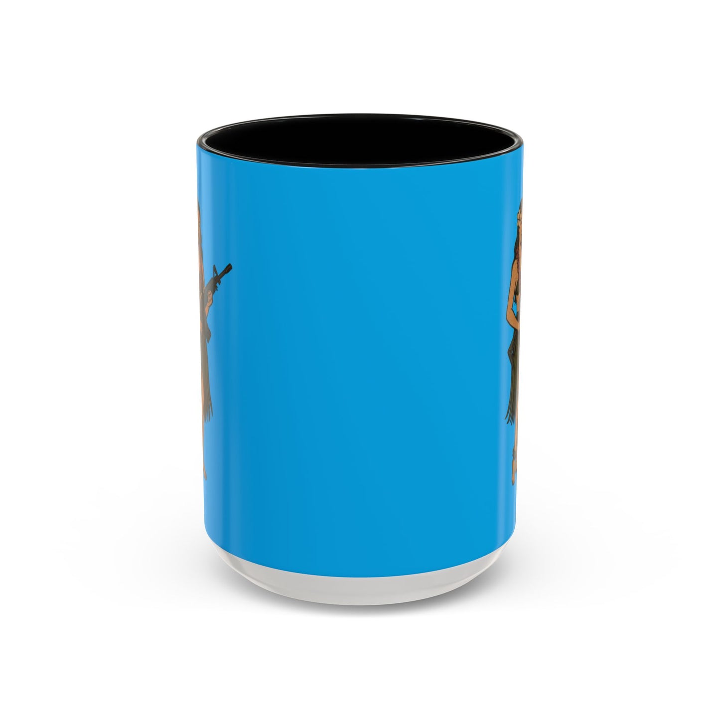 Hula Girl Packin' Heat Light Blue Accent Mug by theGreenDragonTavern.shop