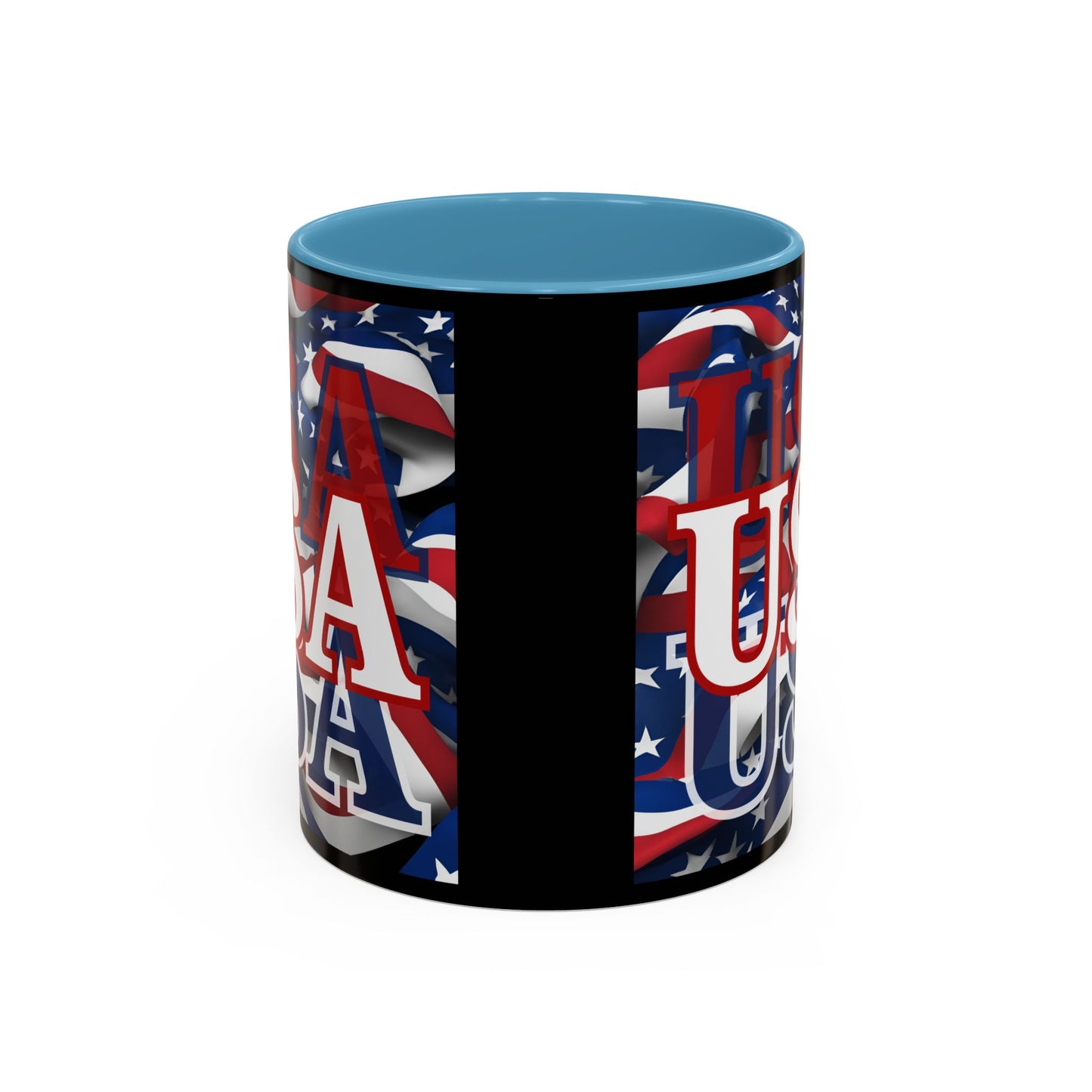 USA White font Center Patriot Black Accent Mug by theGreenDragonTavern.shop
