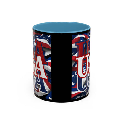USA White font Center Patriot Black Accent Mug by theGreenDragonTavern.shop