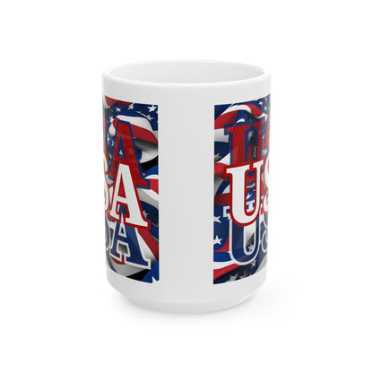 USA White font Center Patriot White Mug by theGreenDragonTavern.shop