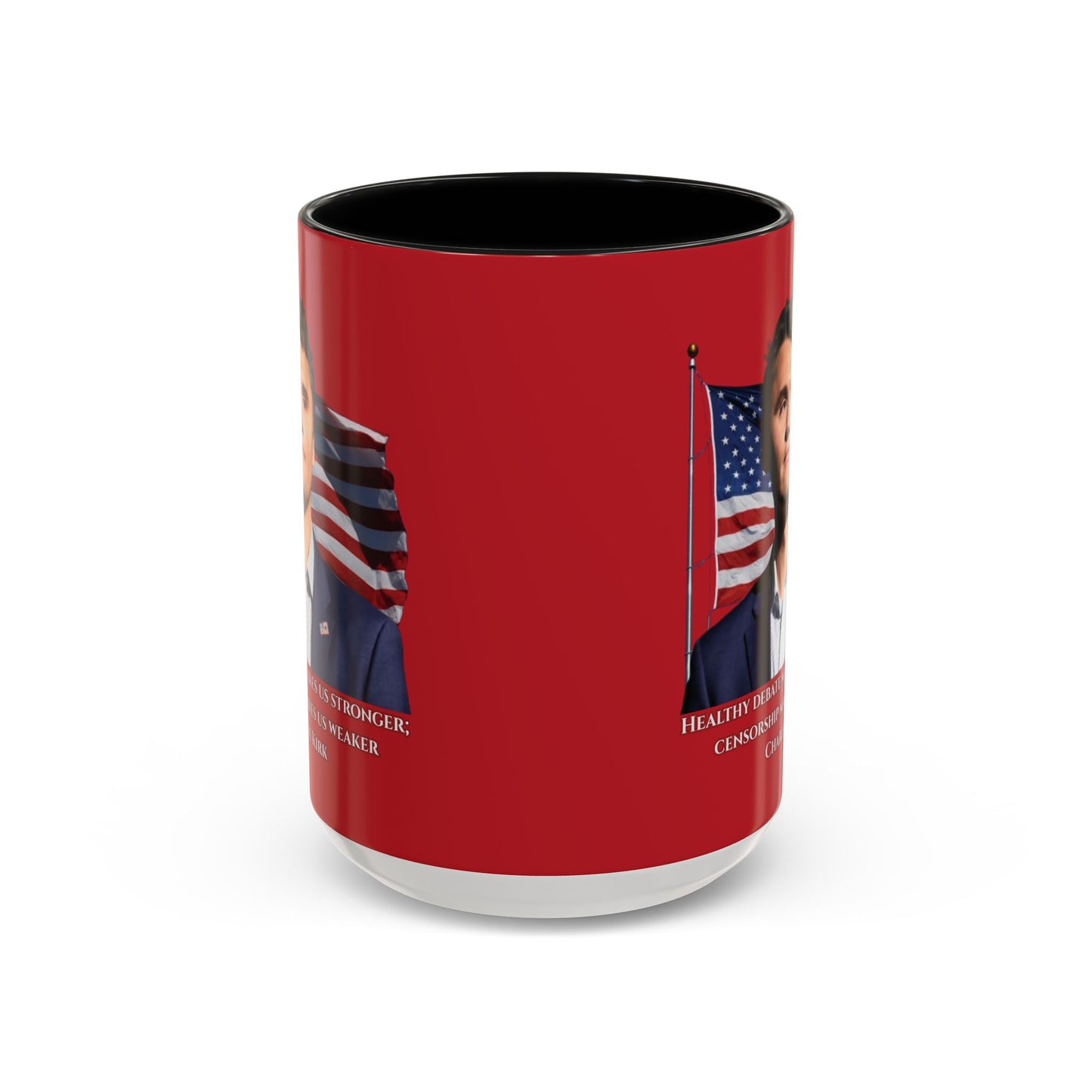 Charlie Kirk, Healthy Debate Red Accent Mug by theGreenDragonTavern.shop