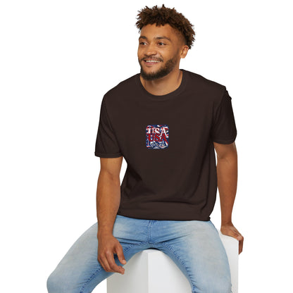 2-sided, RED White and Blue USA Patriot Dark colors Unisex T-Shirt by theGreenDragonTavern.shop