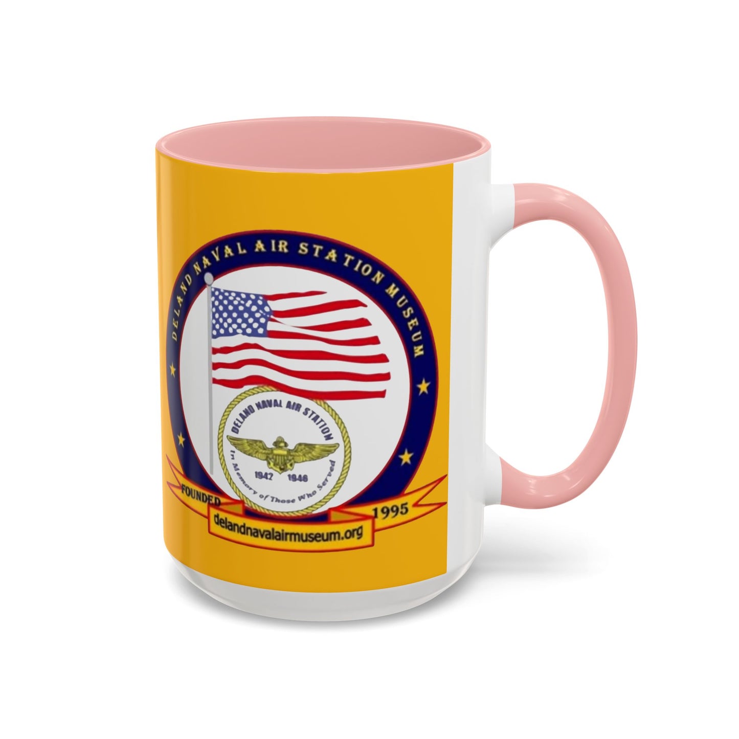 DeLand Naval Air Station Museum Yellow Accent Mug by theGreenDragonTavern.shop