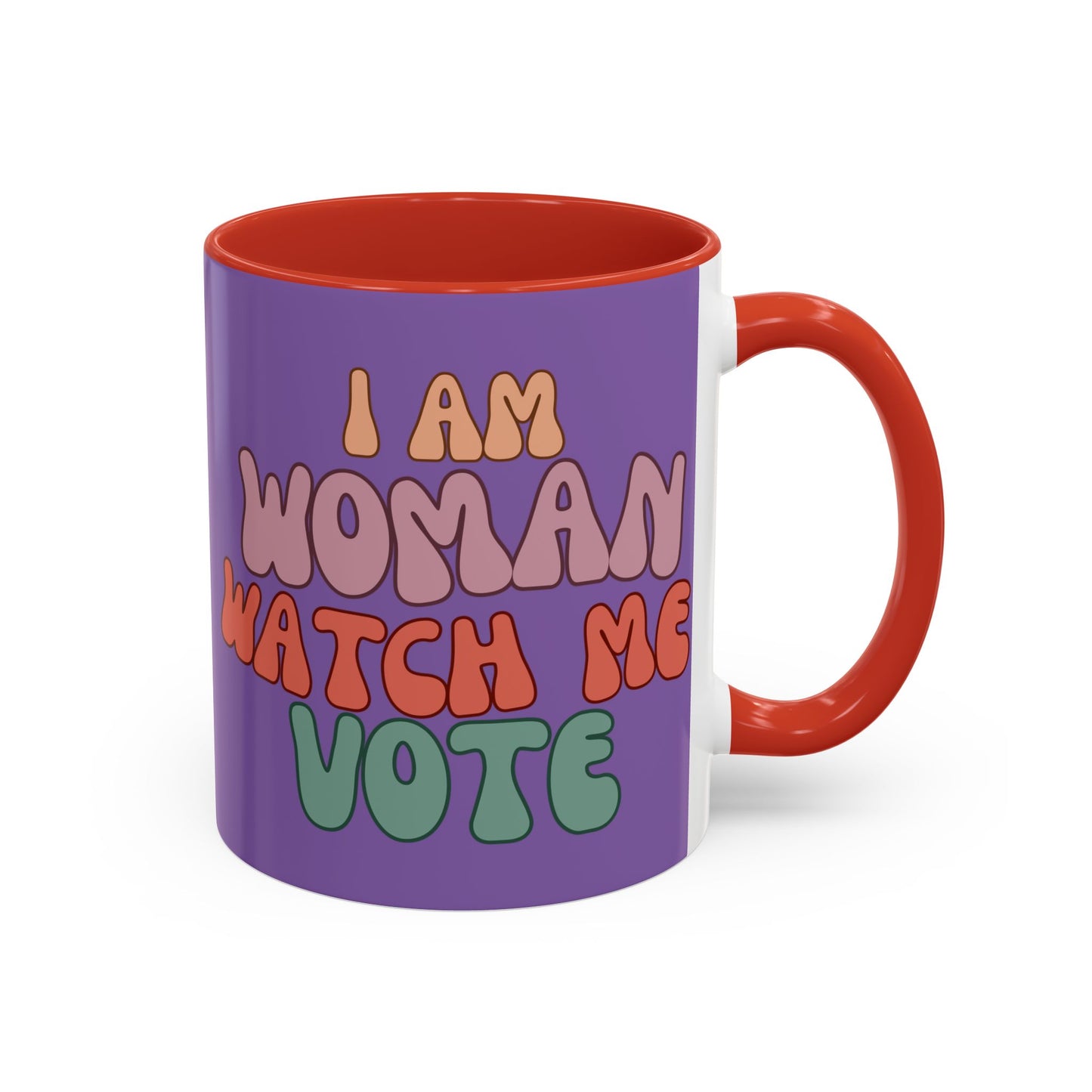 I Am Woman Watch Me Vote Purple Accent Mug by theGreenDragonTavern.shop