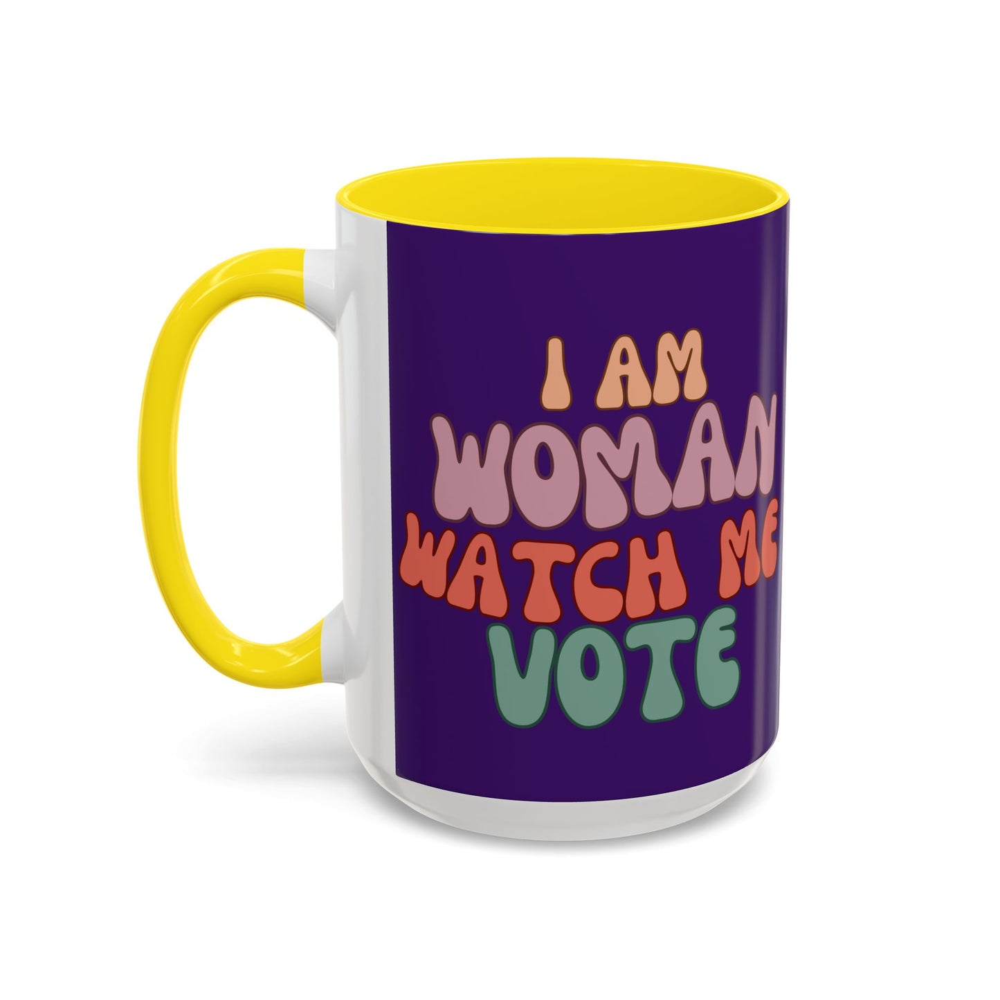 I Am Woman Watch Me Vote Dark Purple Accent Mug by theGreenDragonTavern.shop