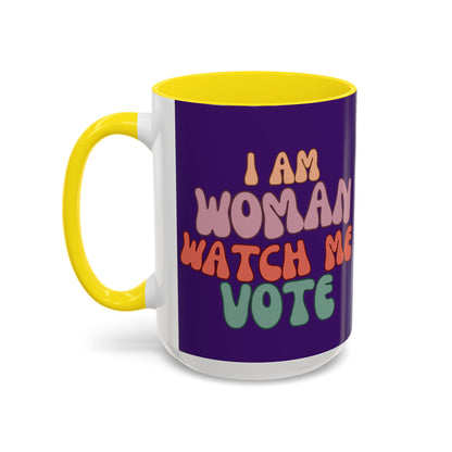 I Am Woman Watch Me Vote Dark Purple Accent Mug by theGreenDragonTavern.shop