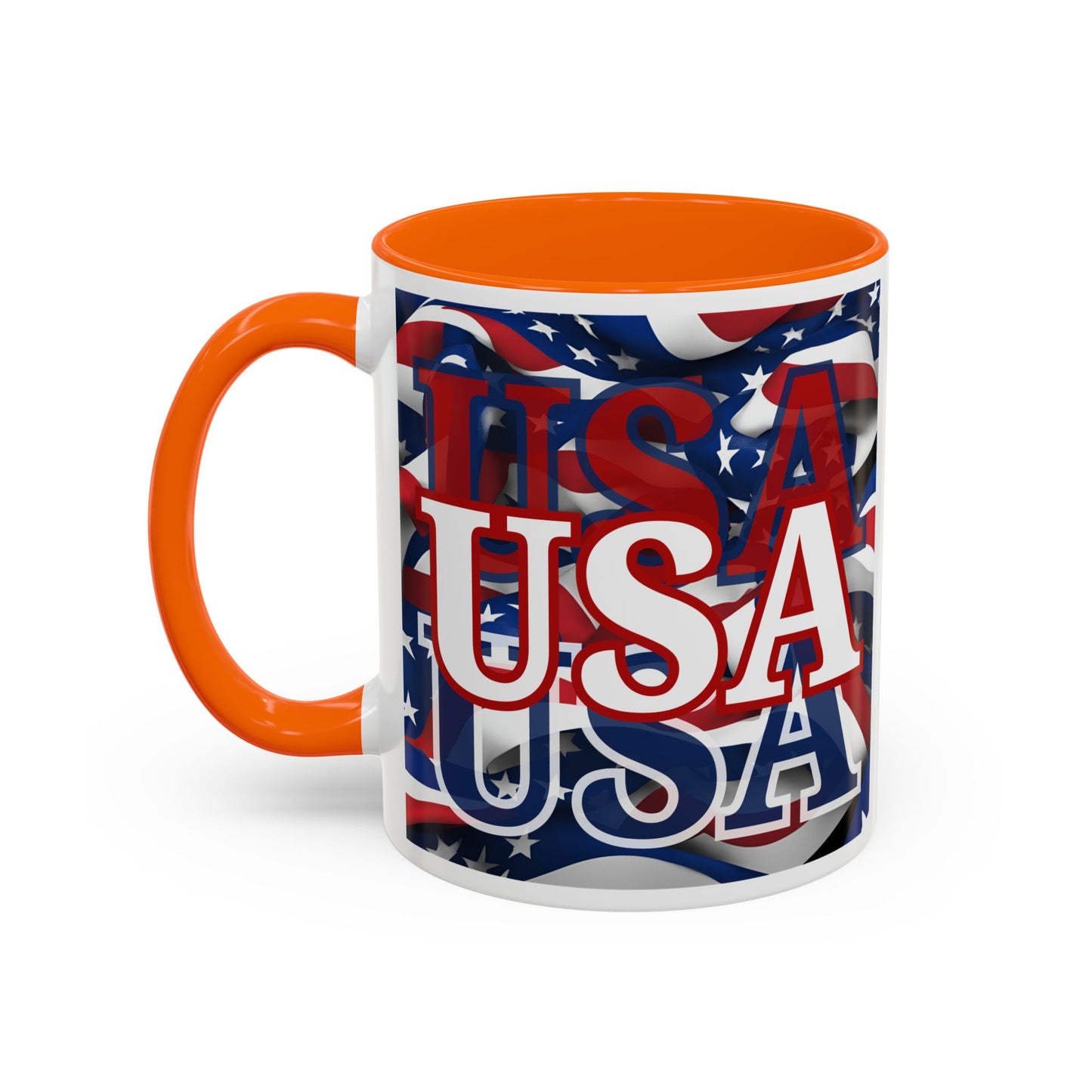 USA White font Center Patriot White Accent Mug by theGreenDragonTavern.shop
