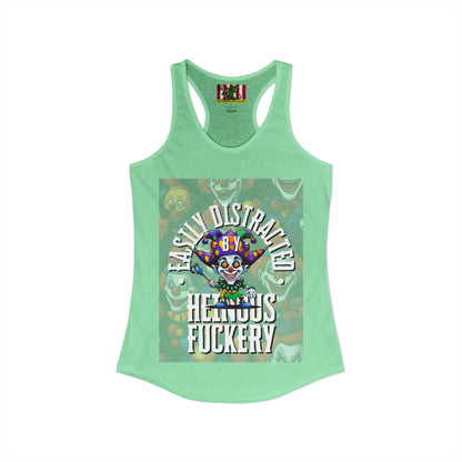 Easily Distracted by Heinous Fuckery Little Jinx Women's Racerback Tank Top by theGreenDragonTavern.shop