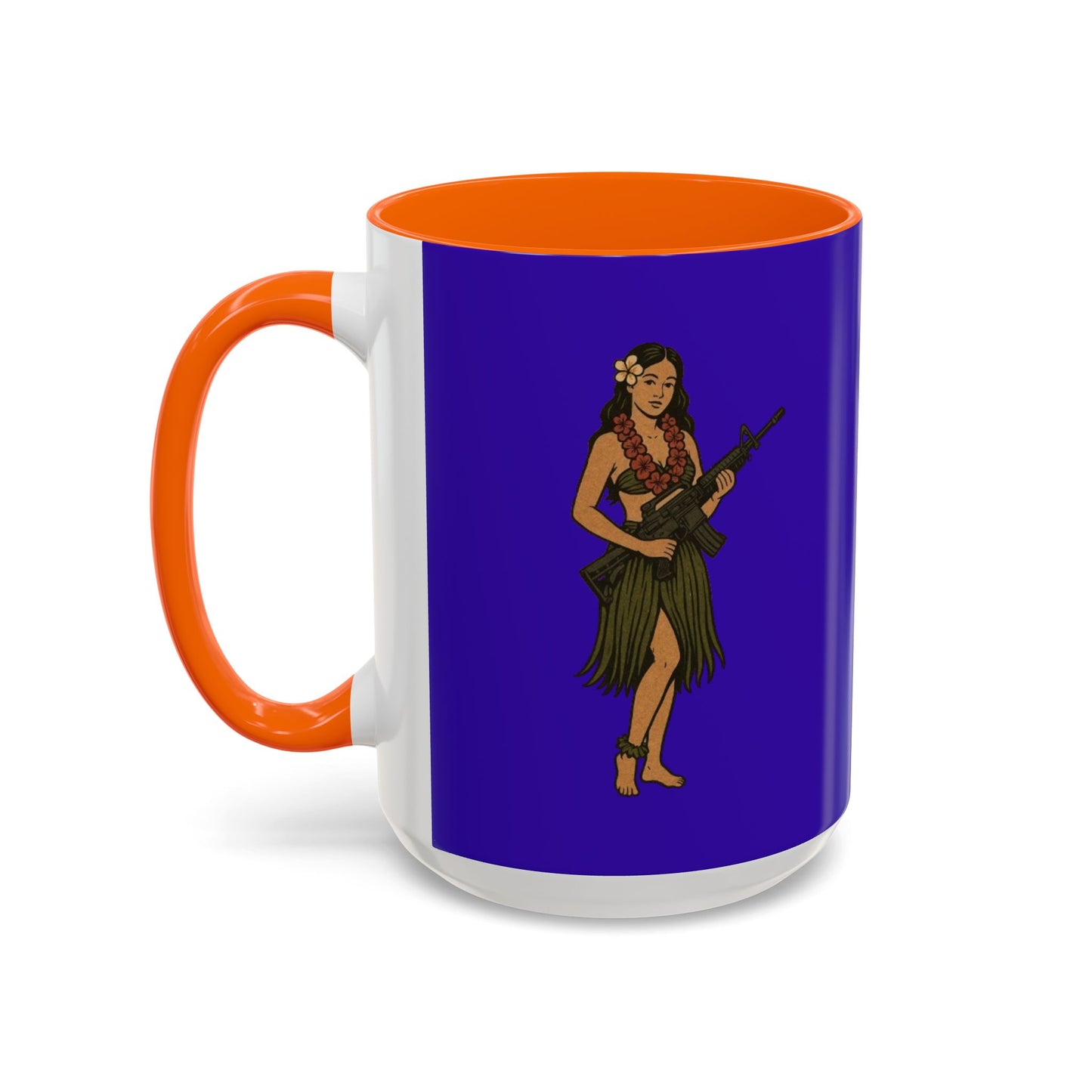 Hula Girl Packin' Heat Dark Purple Accent Mug by theGreenDragonTavern.shop