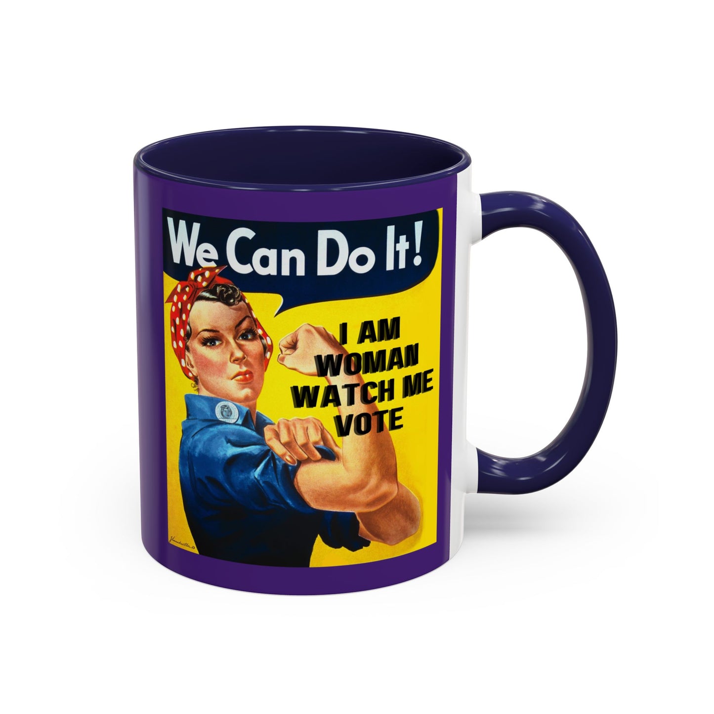I Am Woman Watch Me Vote Rosie Dark Purple Accent Mug by theGreenDragonTavern.shop