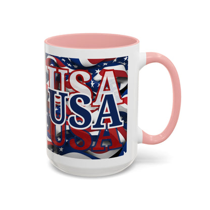 USA Blue font Center Patriot White Accent Mug by theGreenDragonTavern.shop