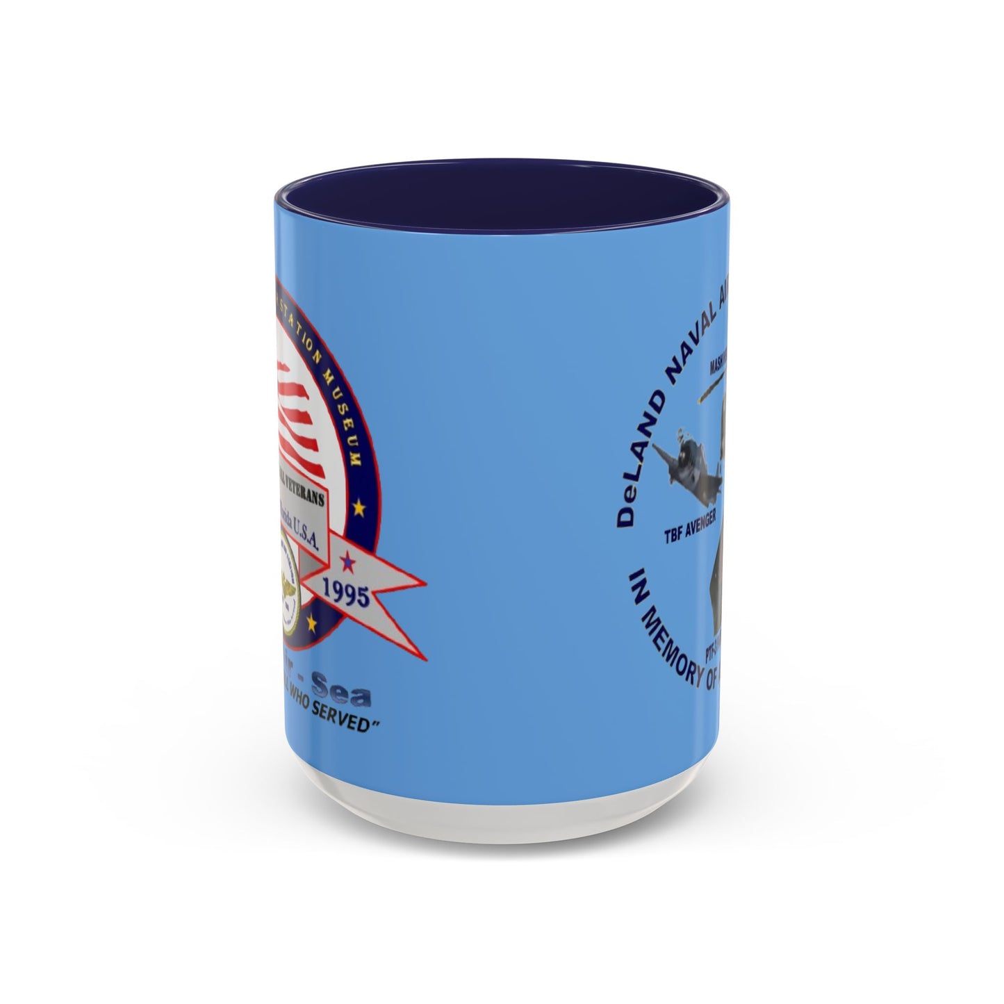 DNASM 2-sided, Founding & Student Art Light Blue Accent Mug by theGreenDragonTavern.shop
