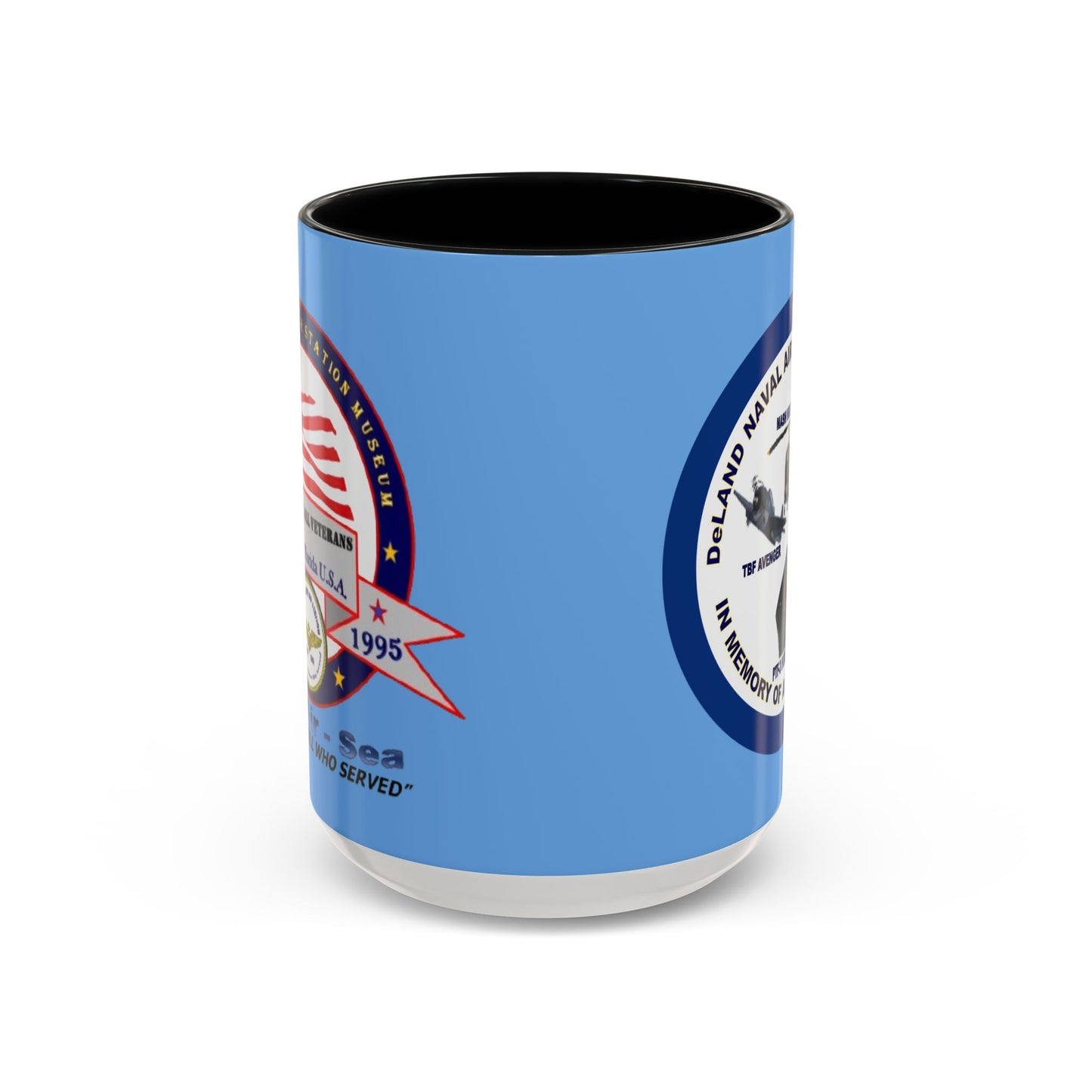 DNASM 2-sided, Founding & Student Art w/Navy Ring Light Blue Accent Mug by theGreenDragonTavern.shop