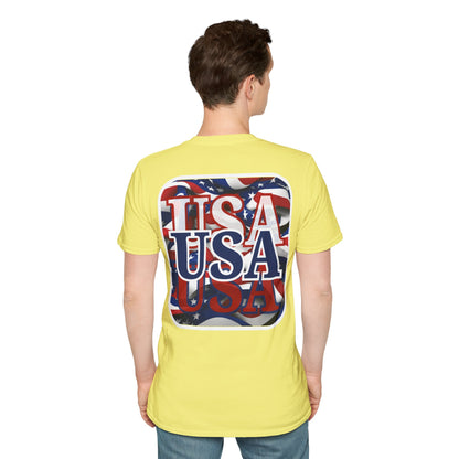 2-sided, Red White and BLUE USA Patriot Light colors Unisex T-Shirt by theGreenDragonTavern.shop