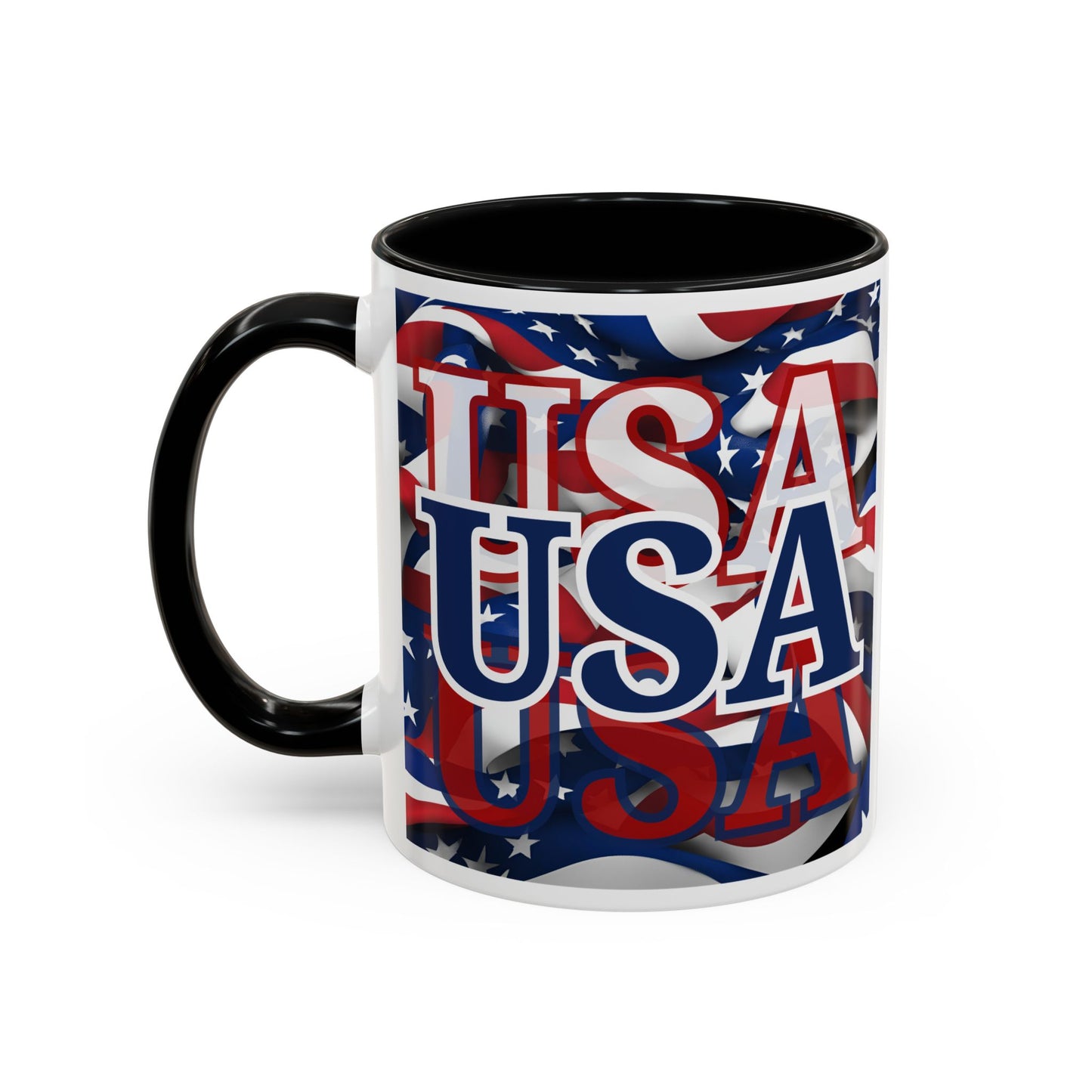 USA Blue font Center Patriot White Accent Mug by theGreenDragonTavern.shop