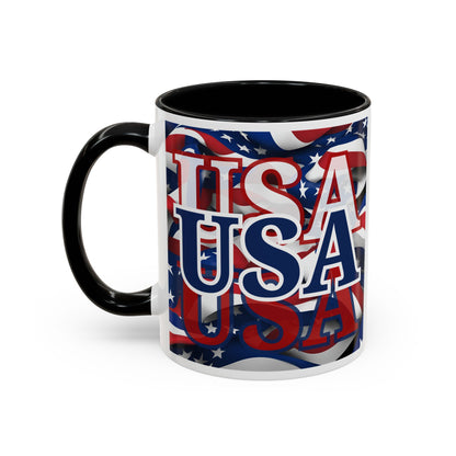 USA Blue font Center Patriot White Accent Mug by theGreenDragonTavern.shop
