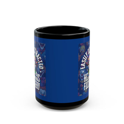 Easily Distracted by Heinous Fuckery Little Jinx Dark Blue Mug by theGreenDragonTavern.shop