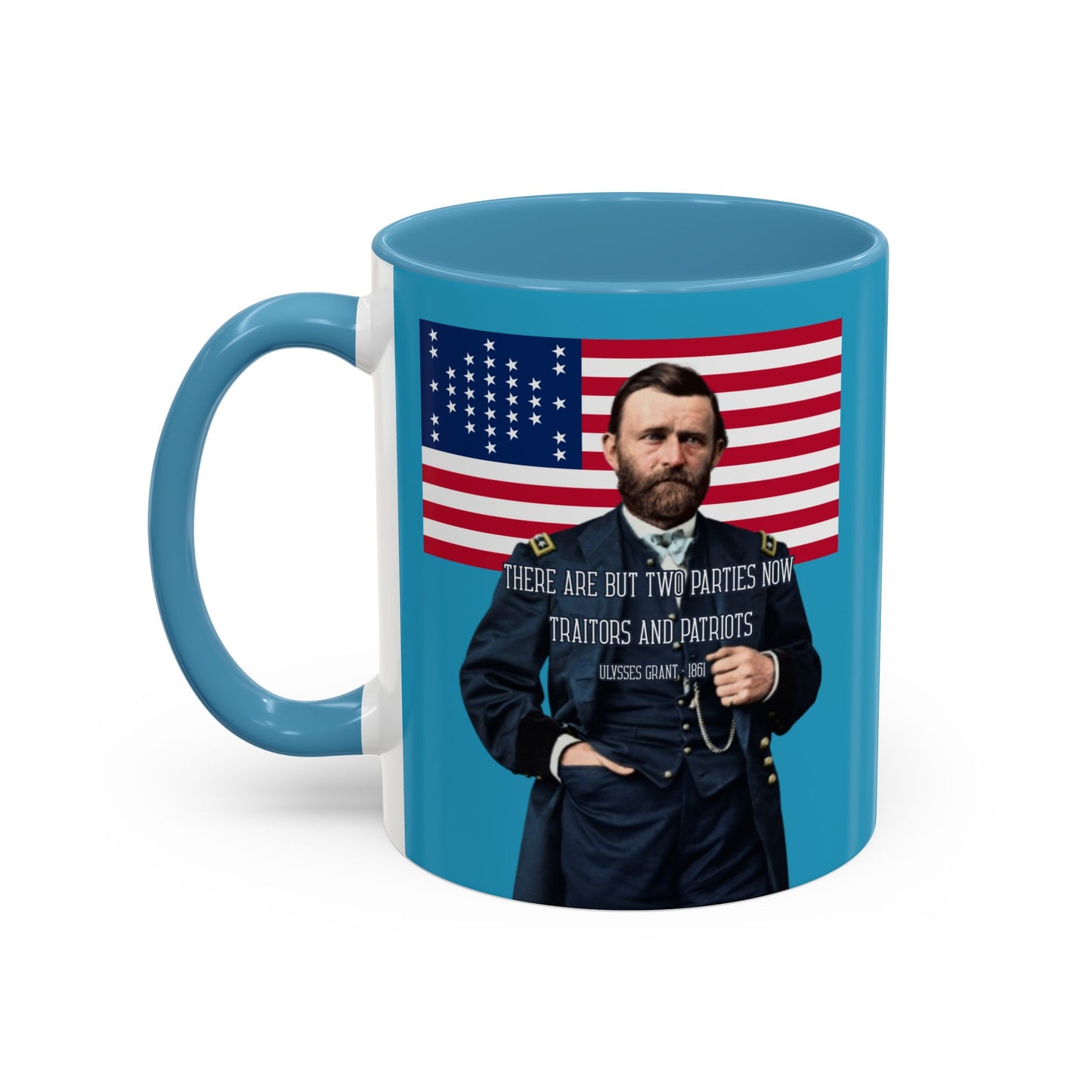 "Traitors and Patriots" Ulysses Grant Turquoise Accent Mug by theGreenDragonTavern.shop