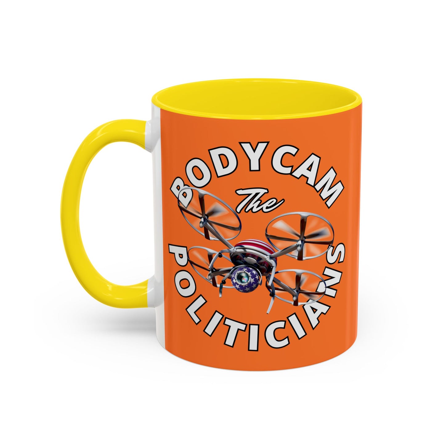 Bodycam the Politicians Drone Orange Accent Mug by theGreenDragonTavern.shop