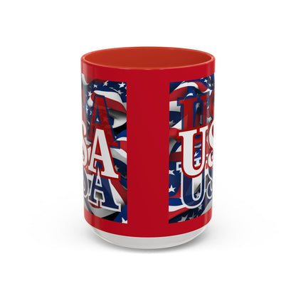 USA White font Center Patriot Red Accent Mug by theGreenDragonTavern.shop