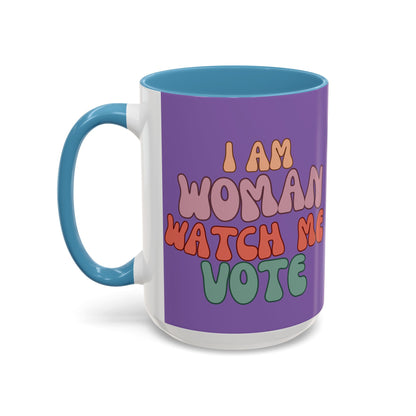 I Am Woman Watch Me Vote Light Purple Accent Mug by theGreenDragonTavern.shop