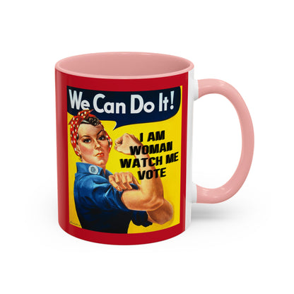 I Am Woman Watch Me Vote Rosie Red Accent Mug by theGreenDragonTavern.shop