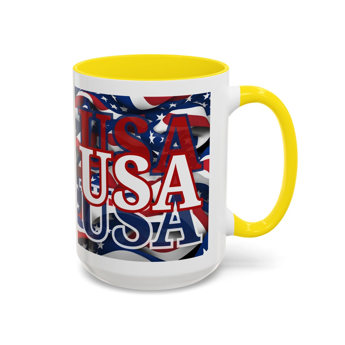 USA White font Center Patriot White Accent Mug by theGreenDragonTavern.shop