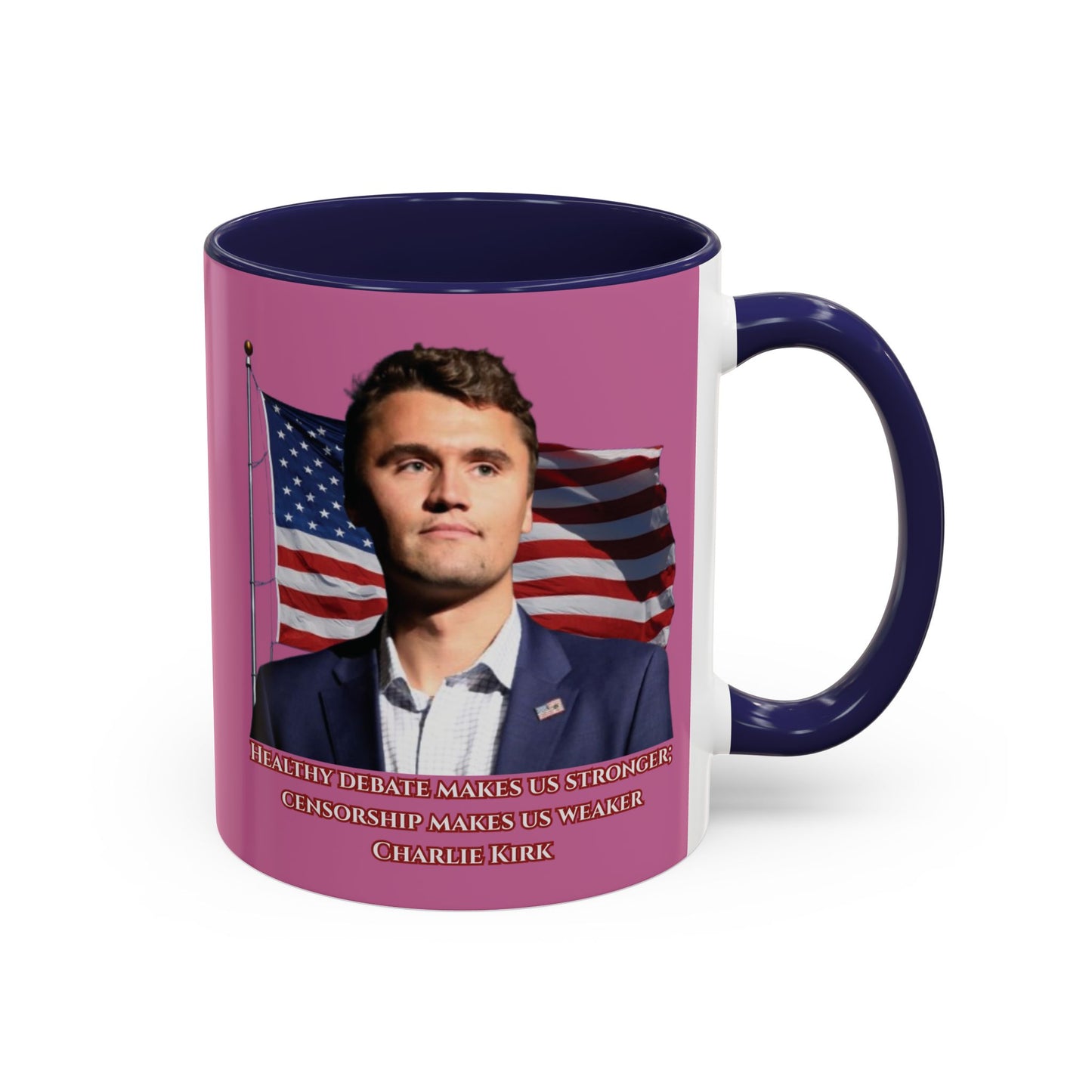 Charlie Kirk, Healthy Debate Pink Accent Mug by theGreenDragonTavern.shop