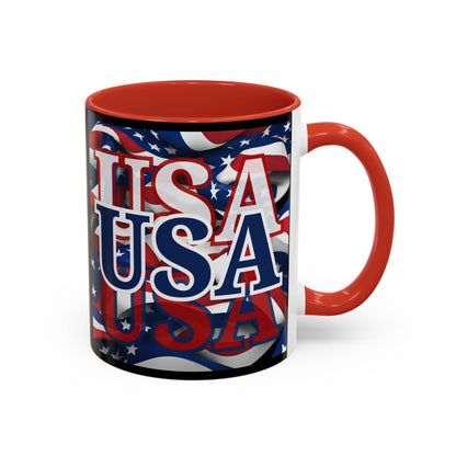 USA Blue font Center Patriot Black Accent Mug by theGreenDragonTavern.shop