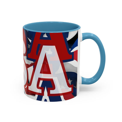 USA! USA! USA White font Patriot Black Accent Mug by theGreenDragonTavern.shop