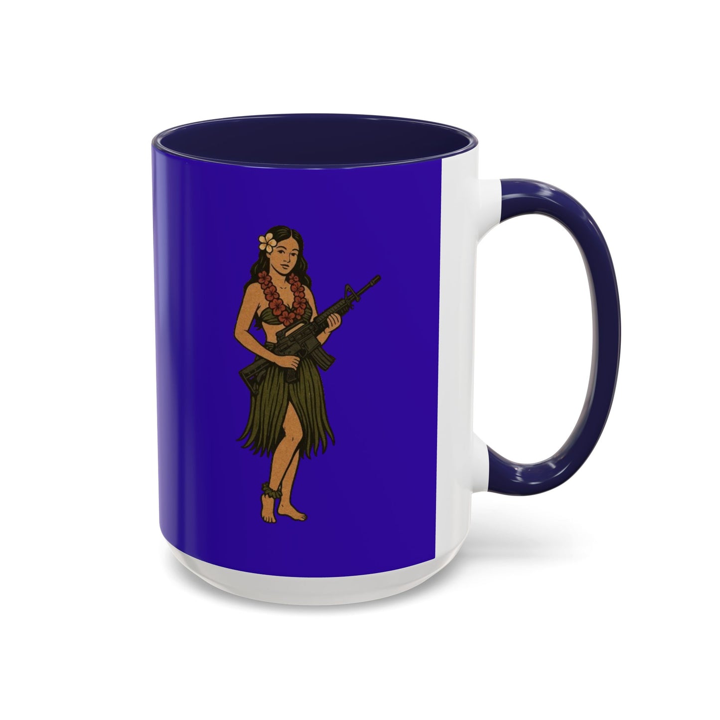 Hula Girl Packin' Heat Dark Purple Accent Mug by theGreenDragonTavern.shop